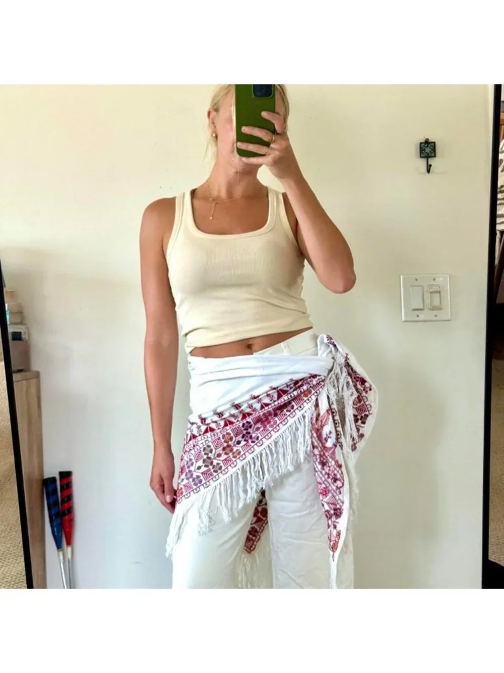 WHITE RED MULTICOLOR BOHO SCARF SHAWL WRAP COVER UP